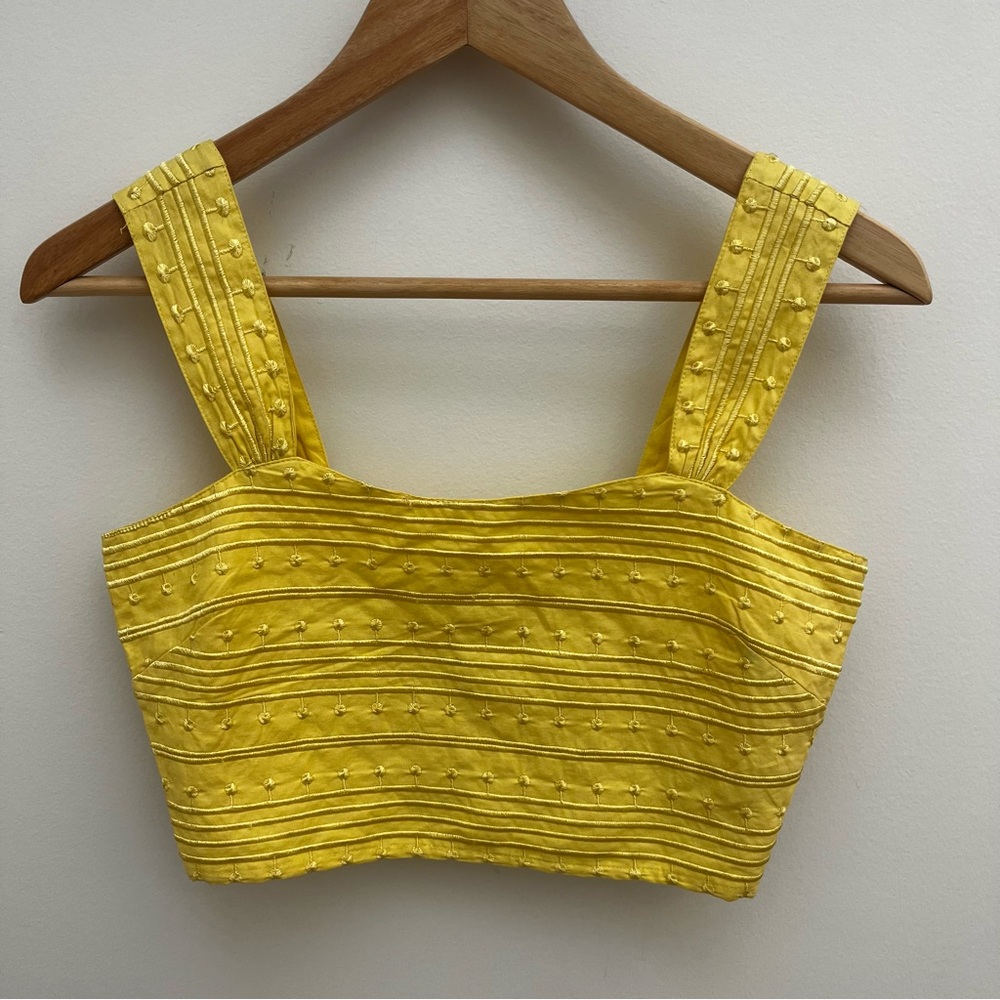 Sunny Yellow Embroidered 100% Cotton Women's Crop Top S